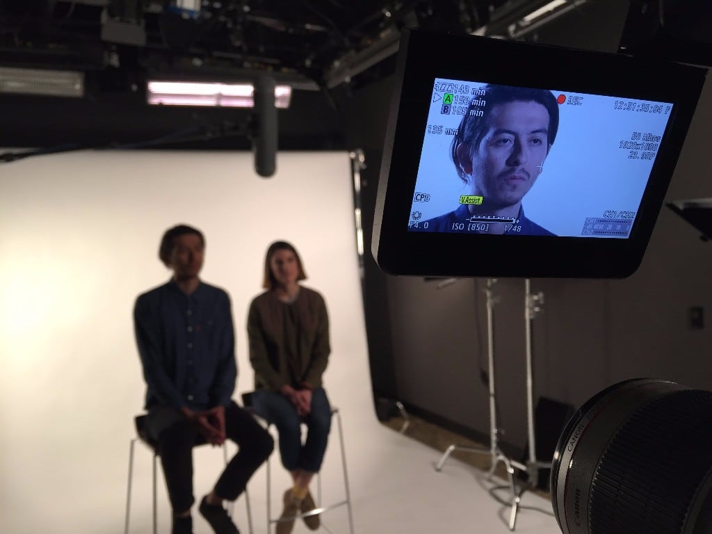 white background interview